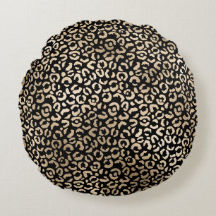 Girl-Gold-Black-Glam-Leopard-Printwerbung Rundes Kissen