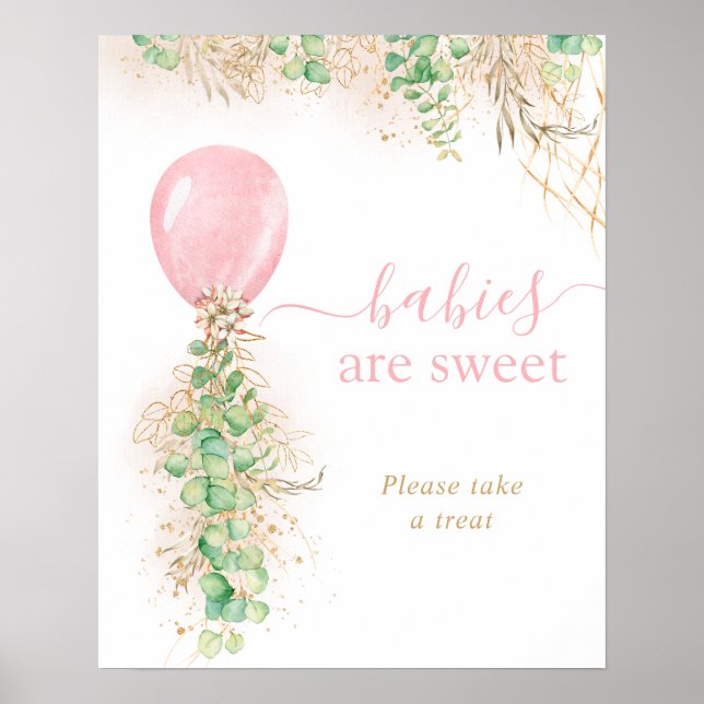Girl Gold Eukalyptus Balloon Babies sind süß Poster (Vorne)