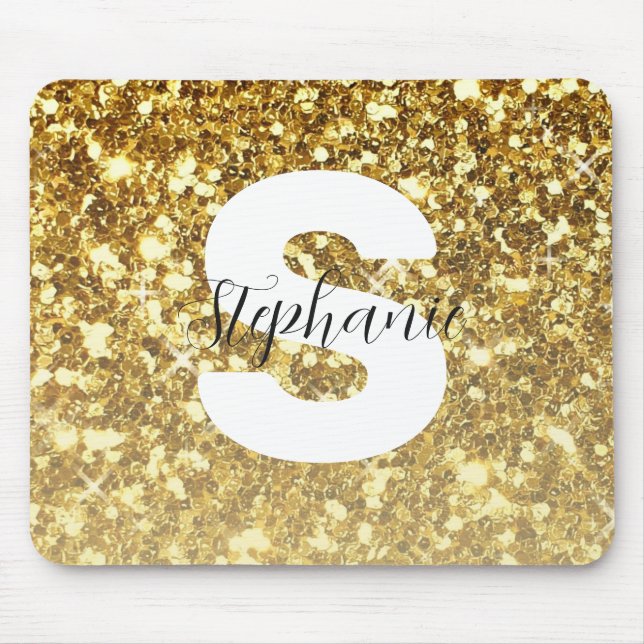 Girl-Gold-Glitzer-Glitzern-Monogram-Skriptname Mousepad (Vorne)