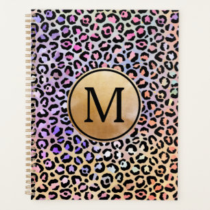 Girl Gold Monogram Iridescent Rainbow Leopard Planer