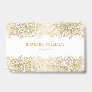 Girl Gold on White Floral Paisley Lace Ausweis