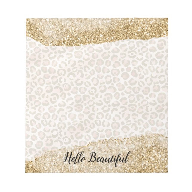 Girl Gold Peach Glitzer Leopard Print Notizblock (Vorderseite)