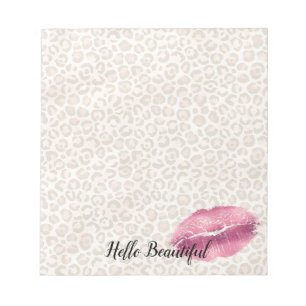 Girl-Gold-Pfirsich Leopard Druckfarben Lippen Kuss Notizblock