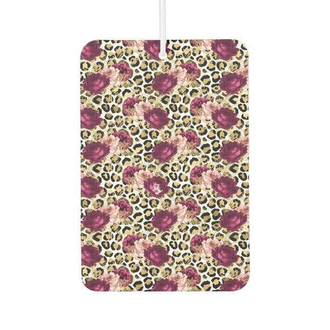 Girl Gold Pink Blütenleopard Print Autolufterfrischer (Vorderseite)