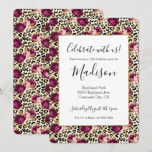 Girl Gold Pink Blütenleopard Print Einladung