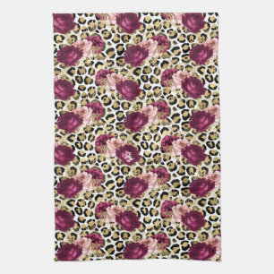 Girl Gold Pink Blütenleopard Print Geschirrtuch