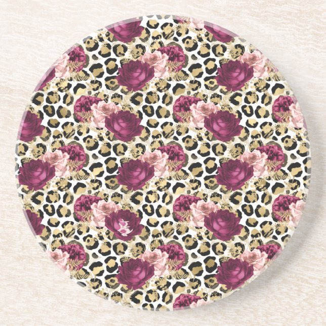 Girl Gold Pink Blütenleopard Print Getränkeuntersetzer (Vorne)