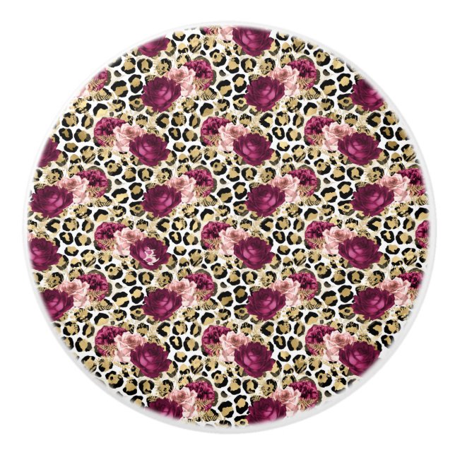 Girl Gold Pink Blütenleopard Print Keramikknauf (Vorderseite)