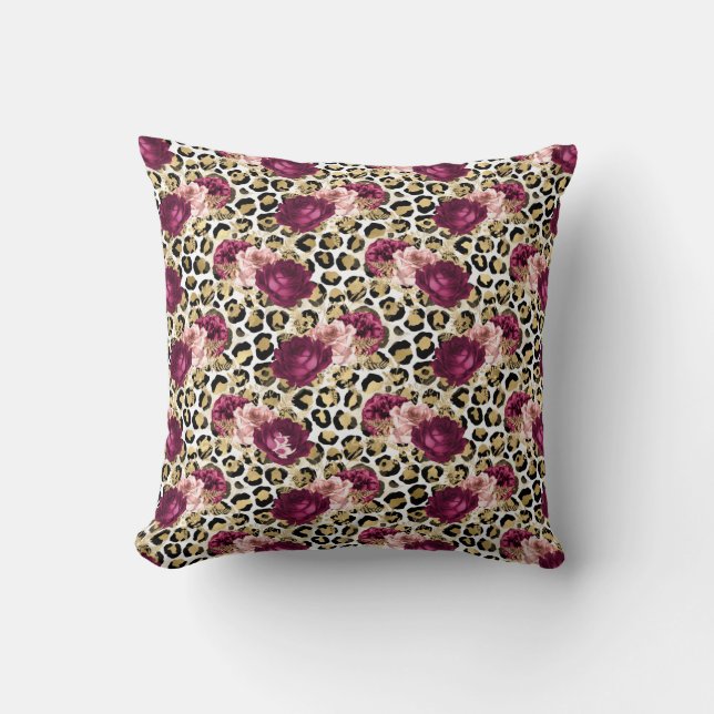 Girl Gold Pink Blütenleopard Print Kissen (Vorderseite)