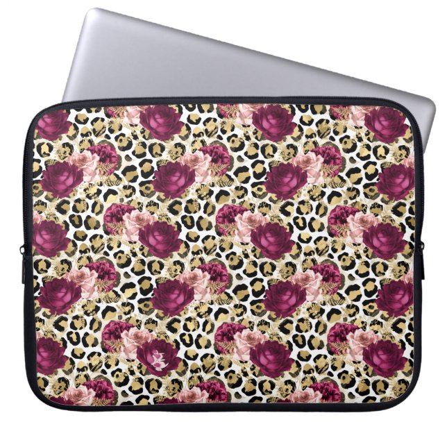 Girl Gold Pink Blütenleopard Print Laptopschutzhülle (Vorderseite)