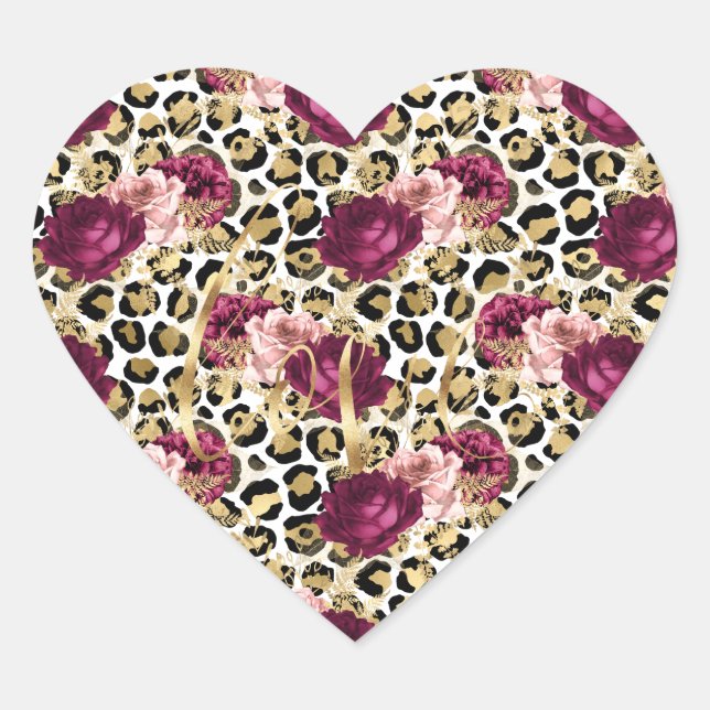 Girl Gold Pink Blütenleopard Print Liebe Herz-Aufkleber (Vorderseite)