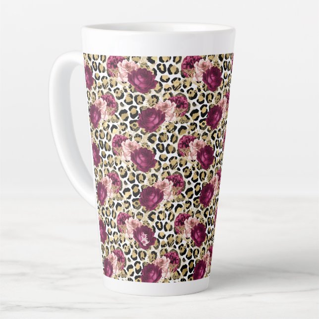 Girl Gold Pink Blütenleopard Print Milchtasse (Linke Ecke)