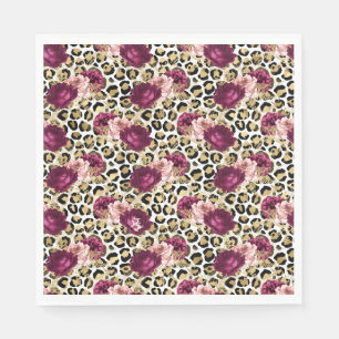 Girl Gold Pink Blütenleopard Print Serviette