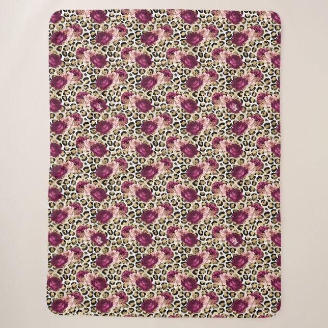 Girl Gold Pink Blütenleopard Print Sherpadecke (Vorderseite)