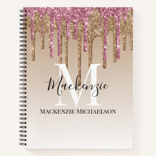 Girl Gold Pink Glitzer Monogram Name Notebook Notizbuch