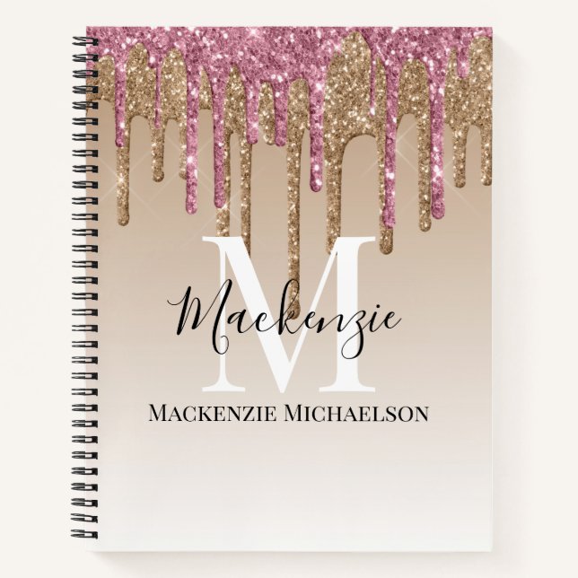 Girl Gold Pink Glitzer Monogram Name Notebook Notizbuch (Vorderseite)