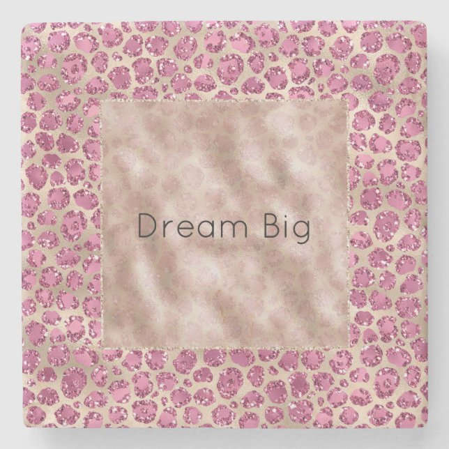 Girl-Gold Pink Leopard Print Glitz Personalisiert Steinuntersetzer (Vorderseite)