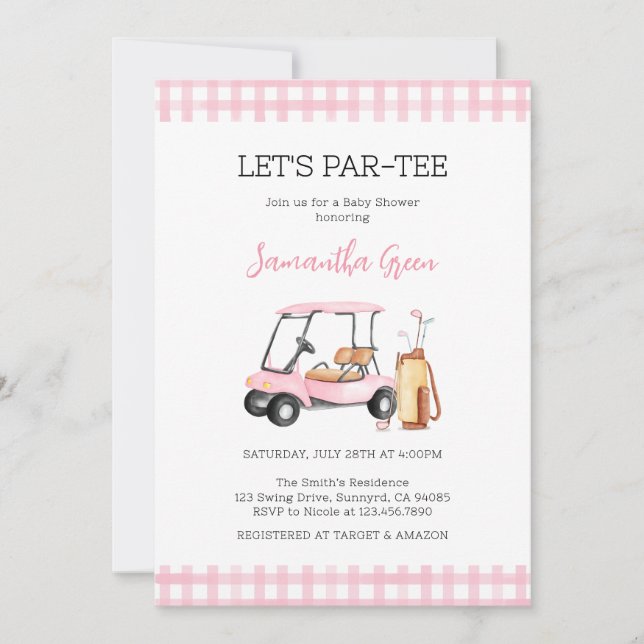 Girl Golf Baby Dusche Einladung (Vorderseite)