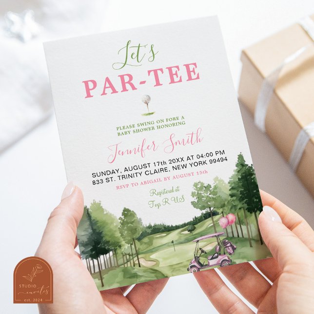 Girl Golf Baby shower rose Par-Tee Invitation (Créateur téléchargé)