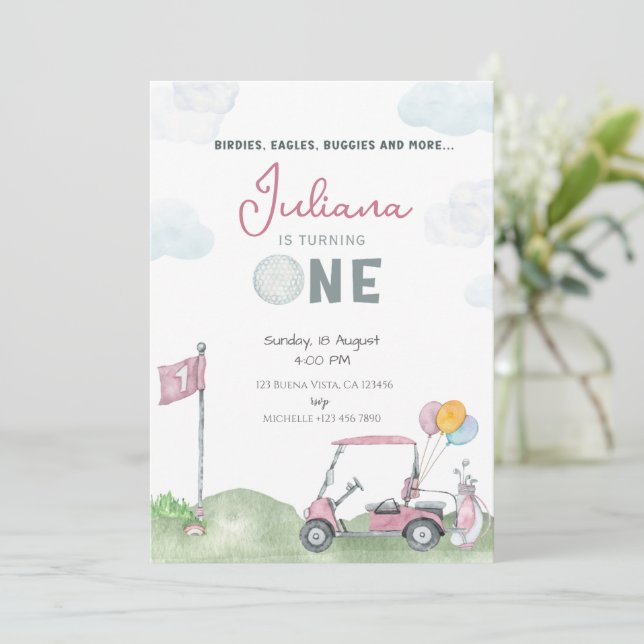Girl Golf Birthday Einladung Vorlage Golfplatz (Stehend Vorderseite)