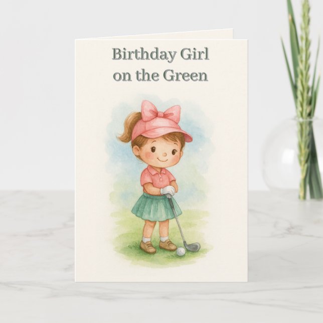 Girl Golfer Birthday Youth Folded Greeting Card Karte (Vorderseite)