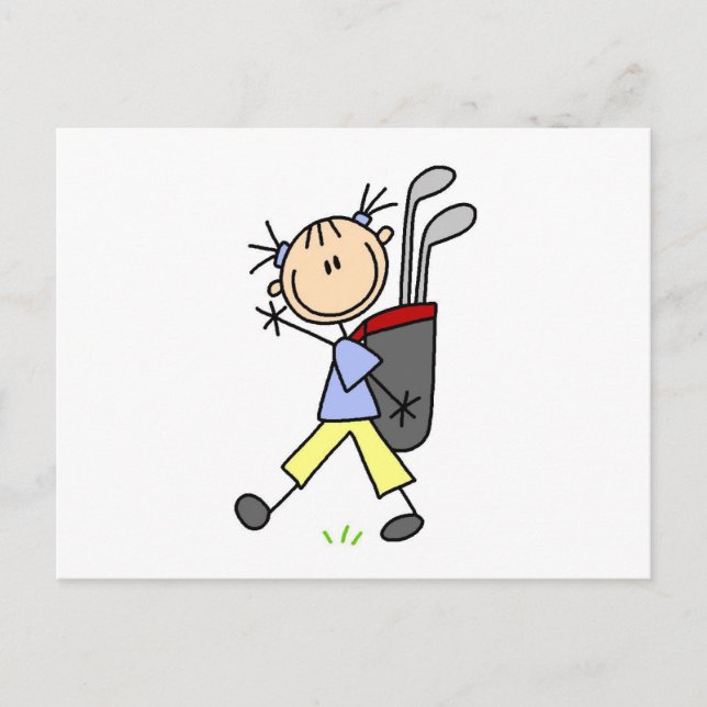Girl Golfer mit Tasche und Clubs Postkarte (Vorderseite)