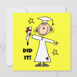Girl Graduate in White Cap und Gown Flat Cards Ankündigung