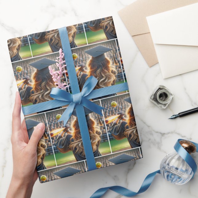 Girl Graduate Swinging a Flaming Bat Geschenkpapier (Schenken)