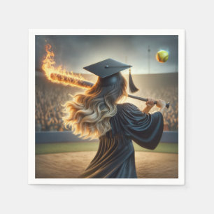 Girl Graduate Swinging a Flaming Bat Serviette