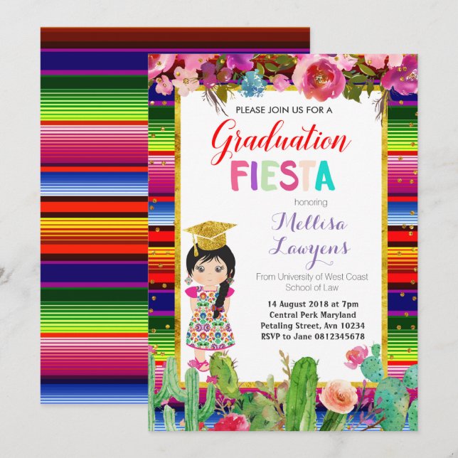 Girl Graduation Party Fiesta Einladung (Vorne/Hinten)