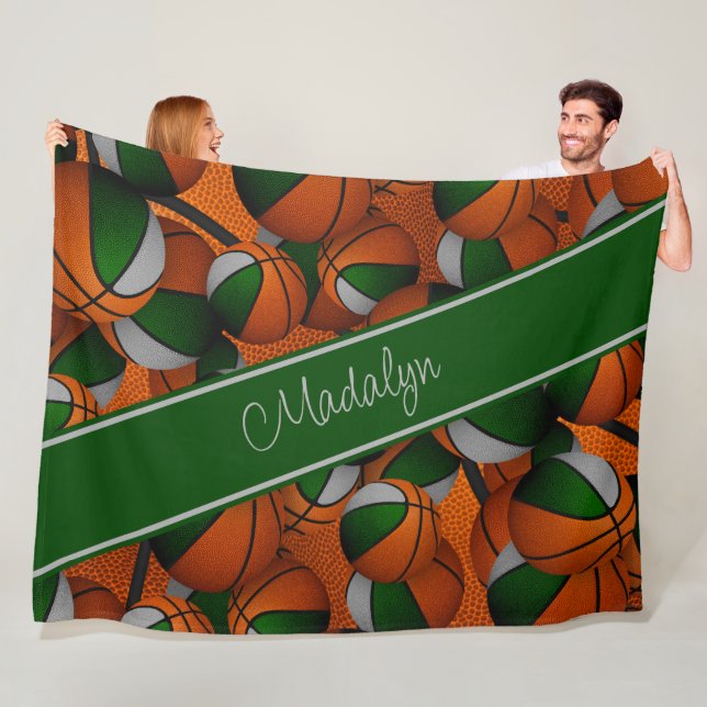 Girl graue Mannschaftsfarben Basketballmuster Fleecedecke (Beispiel)