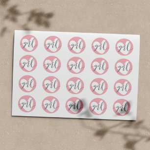 "Girl" Gray White Baby Blush Pink Heart Runder Aufkleber
