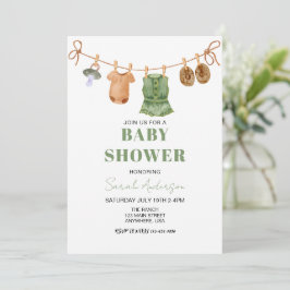 Girl Green Boho Baby Clothes Babydusche Einladung