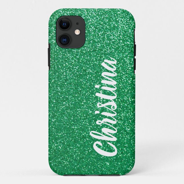 Girl Green Glitzer Name Personalisiert Case-Mate iPhone Hülle (Rückseite)