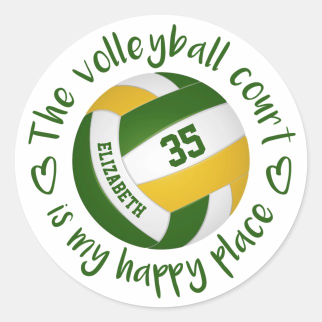 Girl-Green-Gold-Volleyball-Platz Runder Aufkleber (Vorderseite)