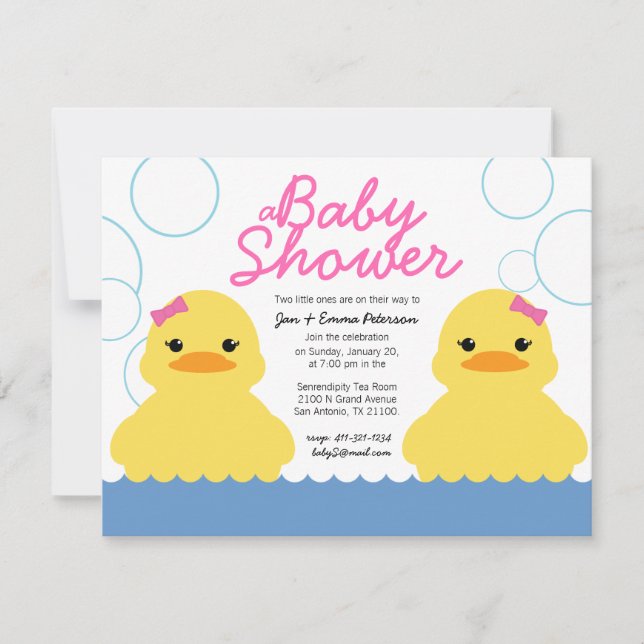Girl-Gummidicky TWIN BABY SHOWER Einladung (Vorderseite)