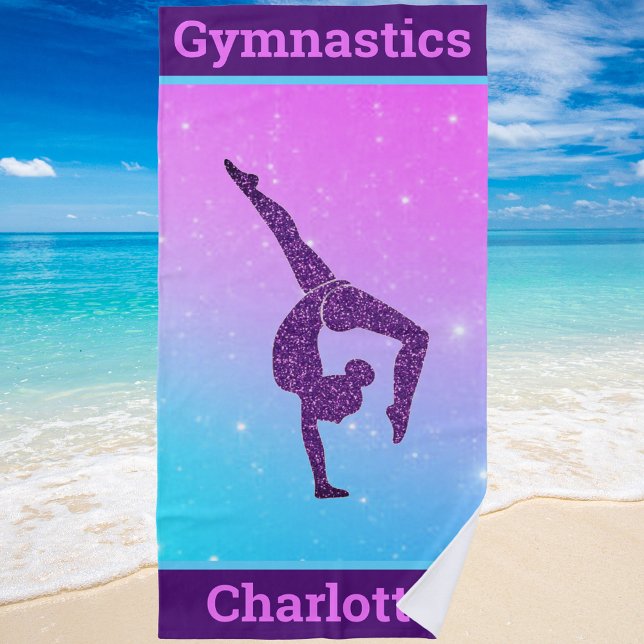 Girl Gymnastics Handstand Purple Aqua Personalized Strandtuch (Von Creator hochgeladen)