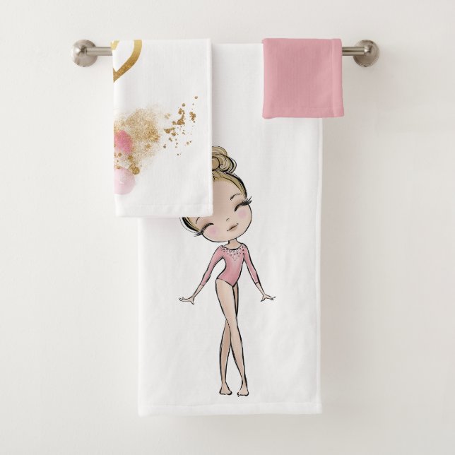 Girl Gymnastics Rosa Herz Badhandtuch Set (Insitu)