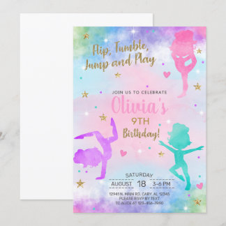 Girl Gymnastik Aquarellgold Geburtstag einladen. Einladung