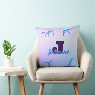 Girl Gymnastik Blue Lila Monogram Personalisiert Kissen