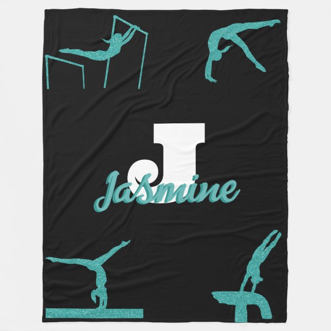 Girl Gymnastik Türkis Monogram Personalisiert Fleecedecke (Vorderseite)