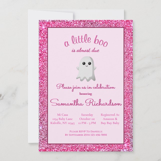Girl Halloween Baby Shower Niedlich Ghost Little B Einladung (Vorderseite)
