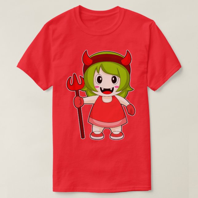 Girl Halloween Devil Trident T-Shirt (Design vorne)