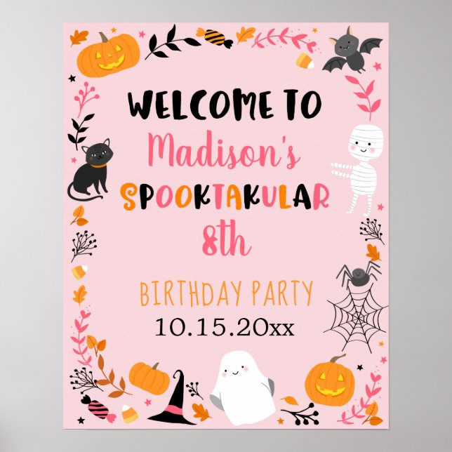 Girl Halloween Spooktacular Birthday Welcome Poster (Vorne)