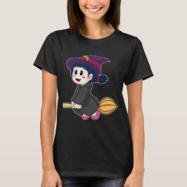 Girl Halloween Witch Broom T-Shirt