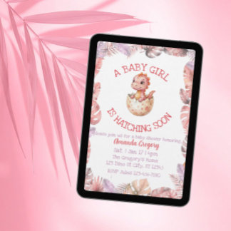 Girl Hatching Soon, Pink Dino Baby Shower Einladung