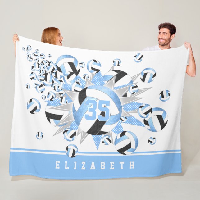 Girl hellblau schwarze Volleyballs und Sterne Fleecedecke (Beispiel)