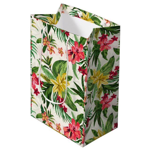 Girl Hibiskus Floral Pattern Mittlere Geschenktüte (Vorderseite Schrägansicht)