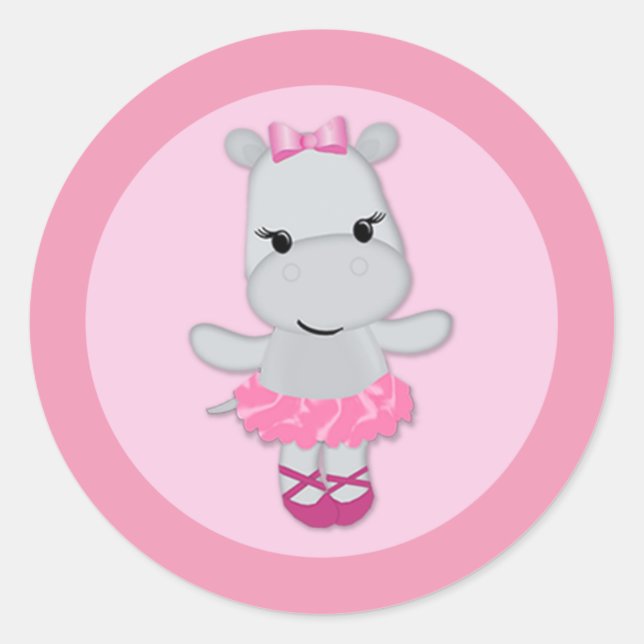 GIRL hippopotamus Tu Tu Niedlich Baby Shower TTC # Runder Aufkleber (Vorderseite)