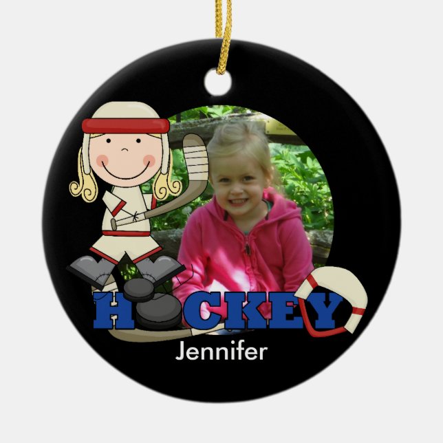 Girl Hockey Player Foto Ornament (Vorne)